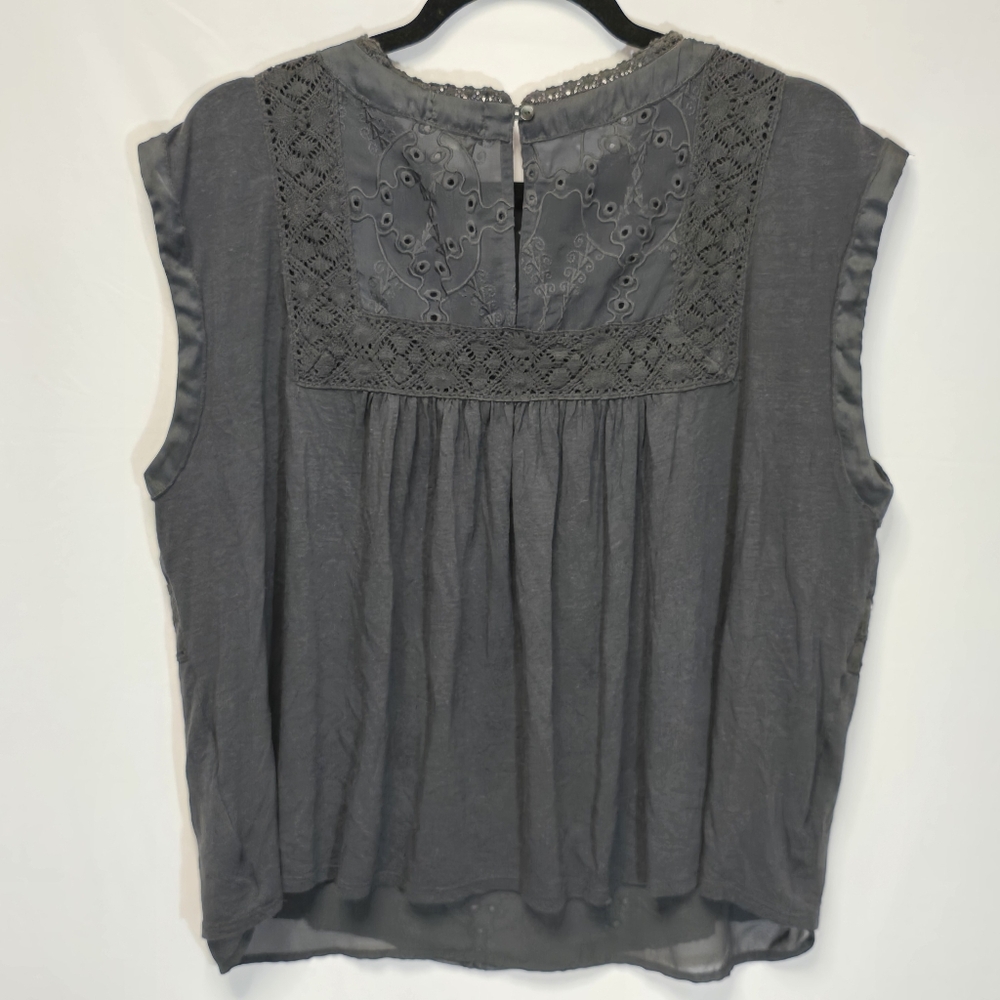 Anthropologie TINY Black Embroidered Eyelette Sleeveless Top Linen Blend, L - Picture 7 of 10